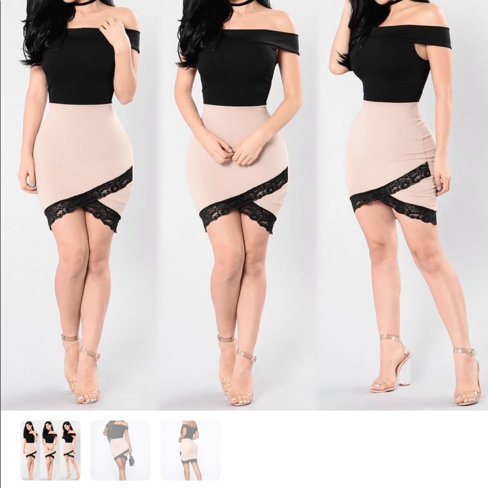 Beige black mini dress